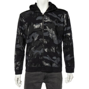 Valentino Black Camouflage Print Cotton Zip Up Hooded Sweatshirt L