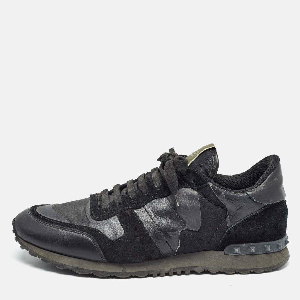luxury-men-valentino-used-shoes-p1023737-010 Valentino Black Suede and Leather Rockrunner Sneakers Size 45