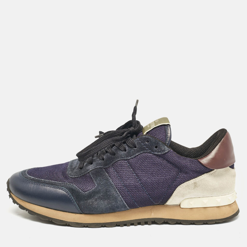 luxury-men-valentino-used-shoes-p1081758-011 Valentino Blue/Grey Leather and Mesh Rockrunner Lace Up Sneakers Size 44