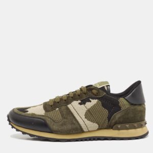 Valentino Multicolor Camo Leather and Suede Rockrunner Sneakers Size 43.5
