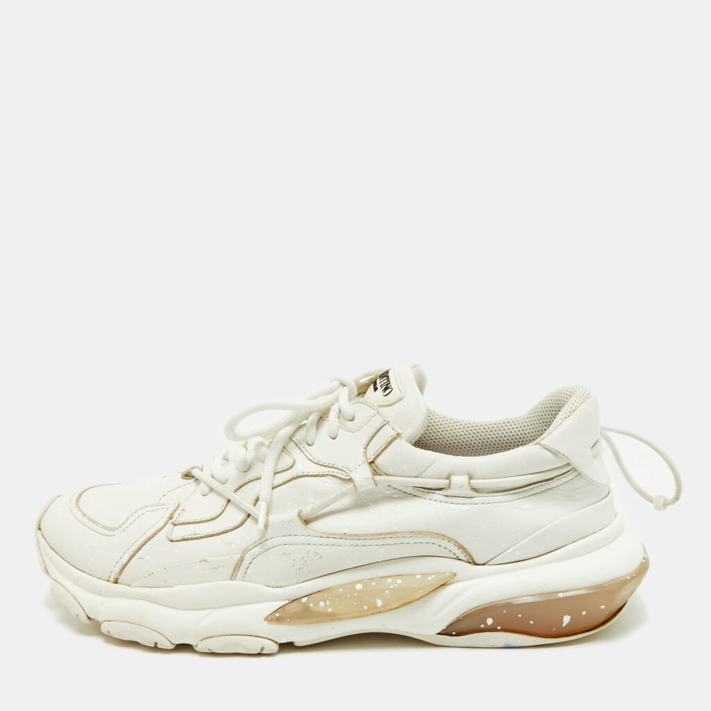 luxury-men-valentino-used-shoes-p1159768-001 Valentino White Leather Bounce Lace Up Sneakers Size 43