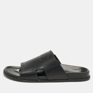 Valentino Black Leather VLogo Flat Slides Size 45