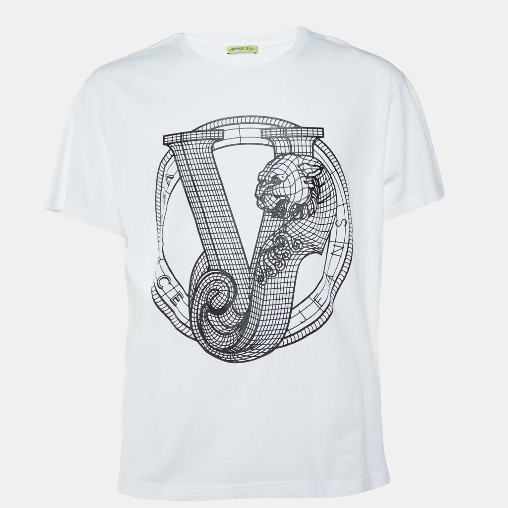 Versace Jeans White Logo Rubber Print Cotton T-Shirt XXXL