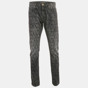 Versace Grey Logo Pattern Denim Skinny Jeans S Waist 32"