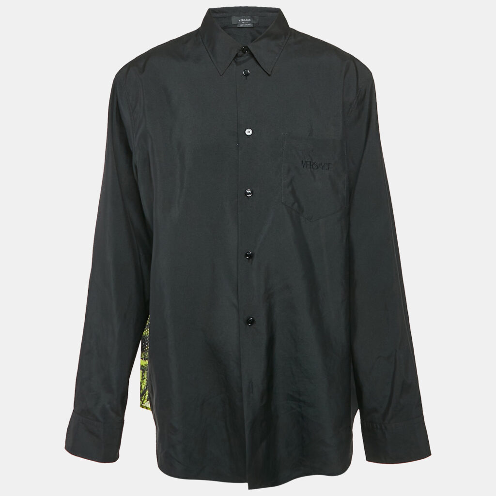 luxury-men-versace-new-clothes-p1129810-004 Versace Black Silk Blend and Printed Mesh Button Front Shirt 4XL