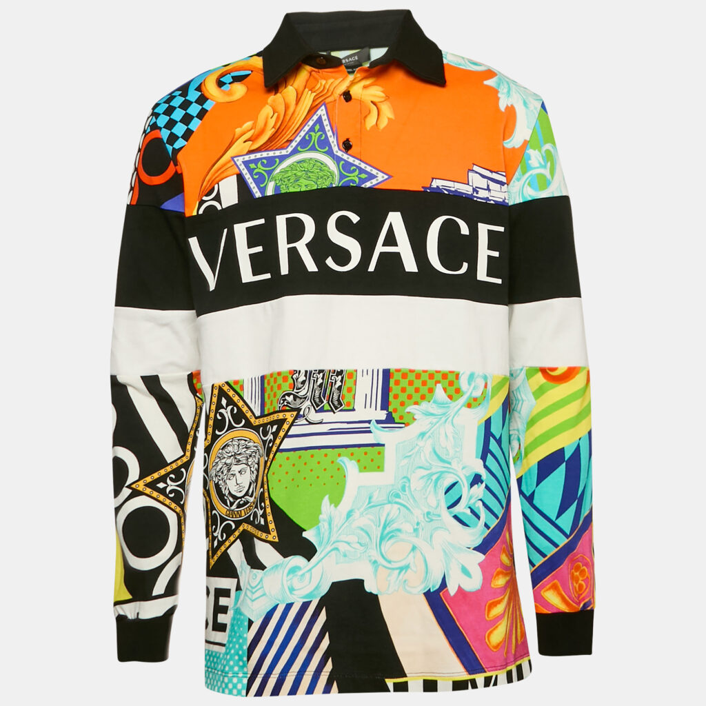 luxury-men-versace-new-clothes-p1155648-003 Versace Multicolor Miami Print Cotton Patch Detail Mitchel Polo T-Shirt M