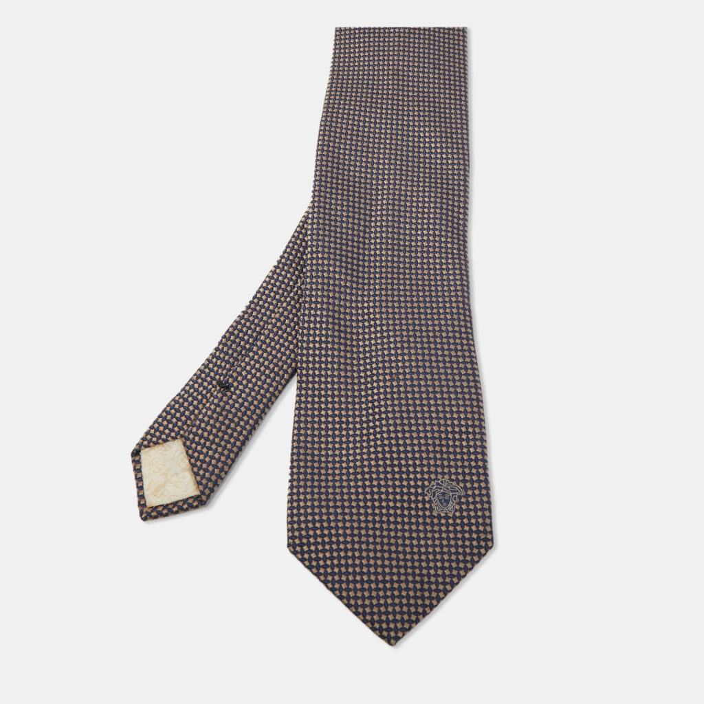 luxury-men-versace-used-accessories-p822447-001 Versace Navy Blue Patterned Silk Jacquard Tie