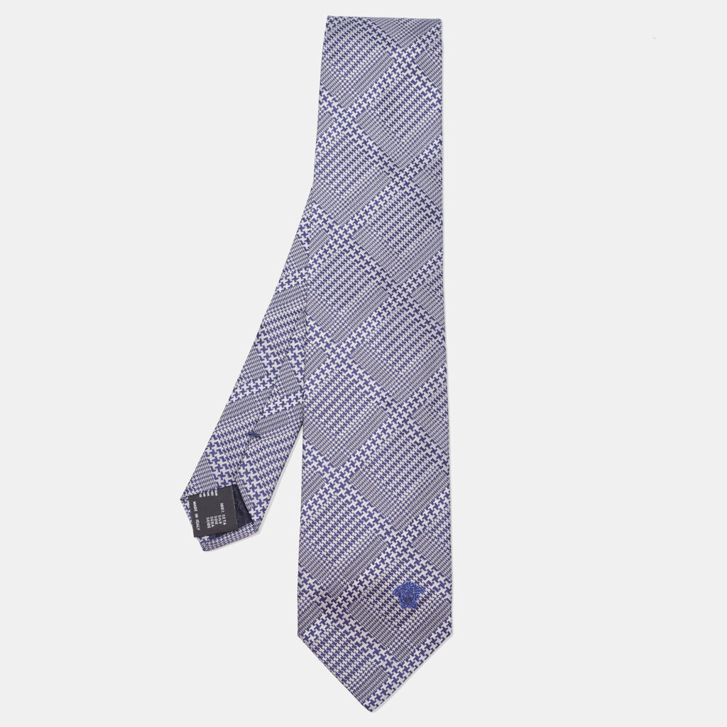 luxury-men-versace-used-accessories-p902664-002 Versace Grey/Navy Blue Patterned Silk Tie