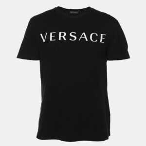 Versace Black Cotton Logo Printed T-Shirt M