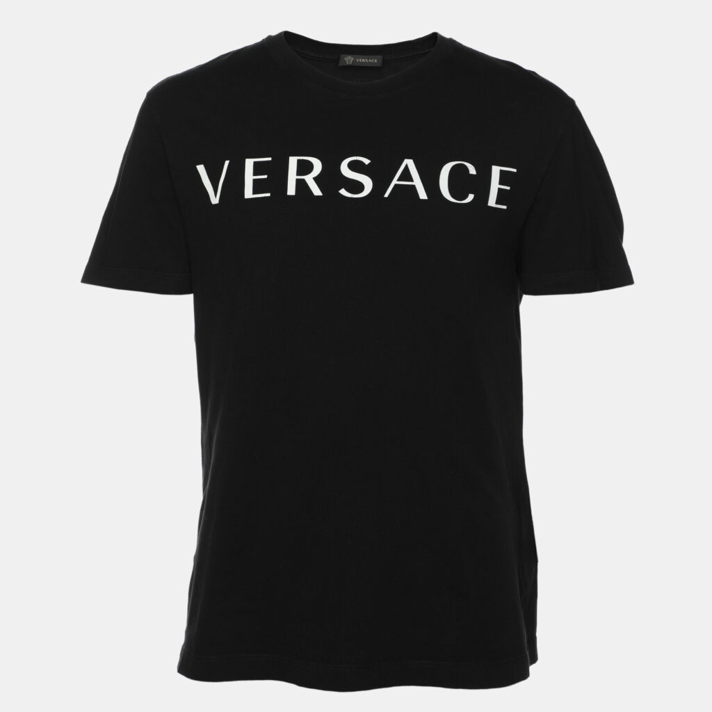 Versace Black Cotton Logo Printed T-Shirt M