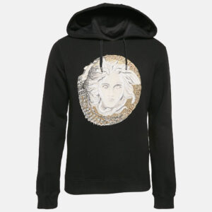 Versace Black Medusa Embroidered Cotton Knit Hoodie S