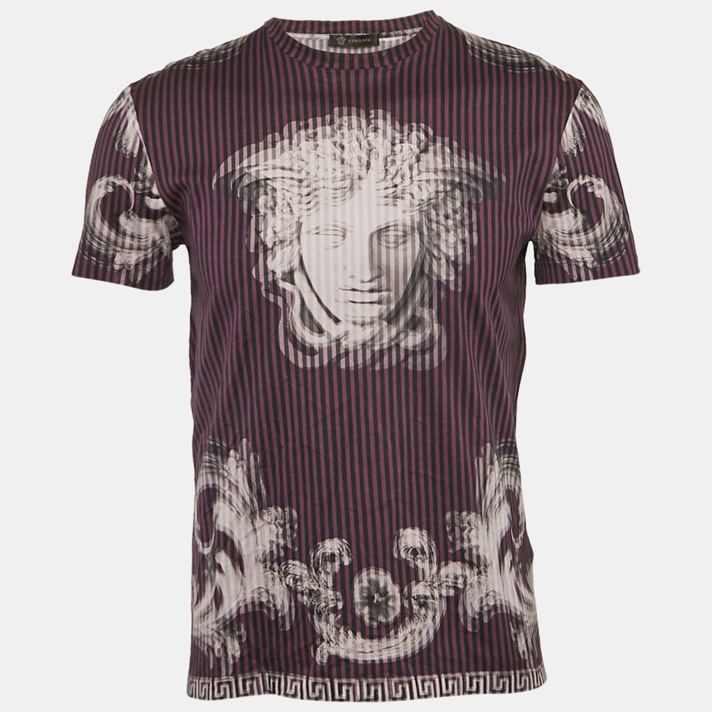 Versace Black/Purple Medusa Print Jersey Lenticular Foulard T-shirt S