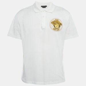 Versace White Medusa Embroidery Pique Cotton Polo T-Shirt XXXL