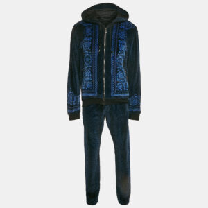 Versace Navy Blue Floral Print Velvor Track Suit M