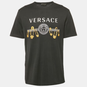 Versace Black Medusa Print and Pin Embroidery Cotton Crew Neck T-Shirt XXL