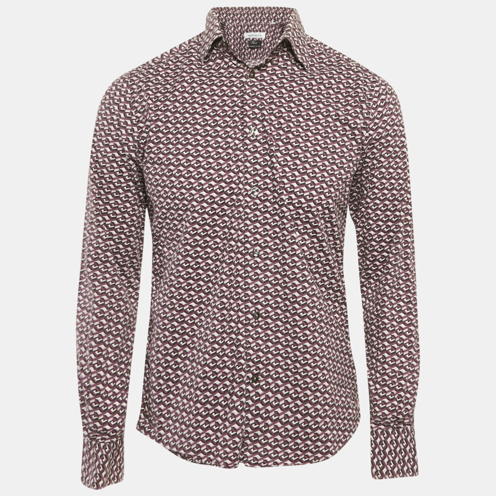 luxury-men-versace-used-clothes-p1169754-003 Versace Collection Purple Geometric Print Cotton Shirt M