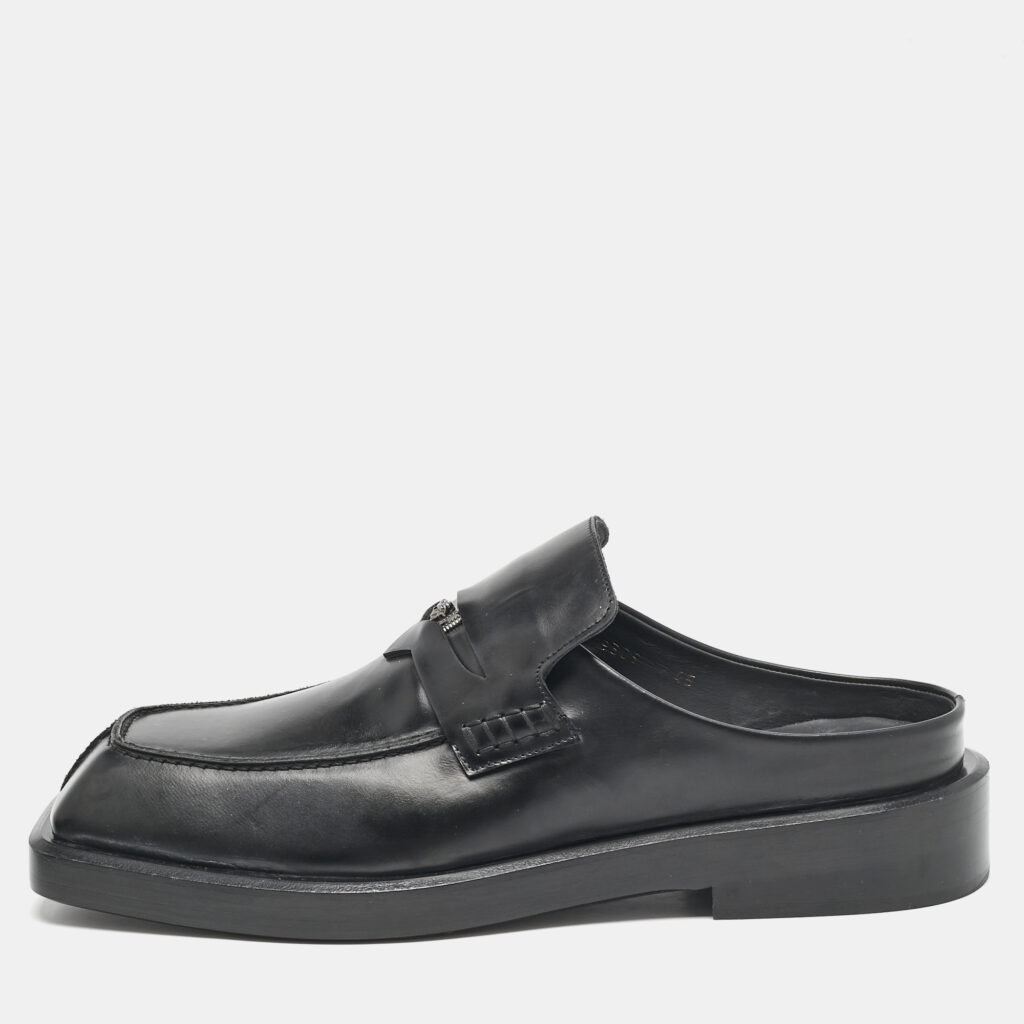 luxury-men-versace-used-shoes-p1125234-009 Versace Black Leather Squared Toe Loafer Mules Size 45