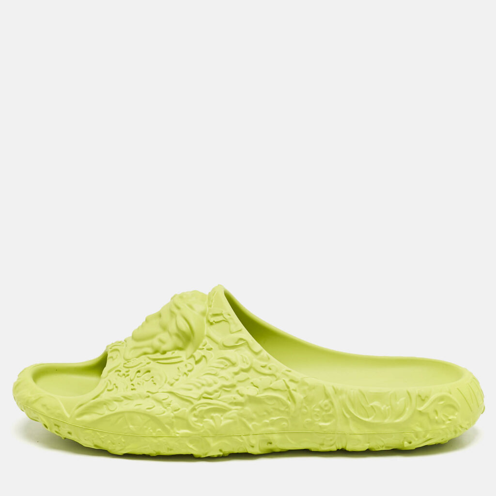 Versace Green Baroque Medusa Embossed Rubber Pool Slide Sandals Size 46