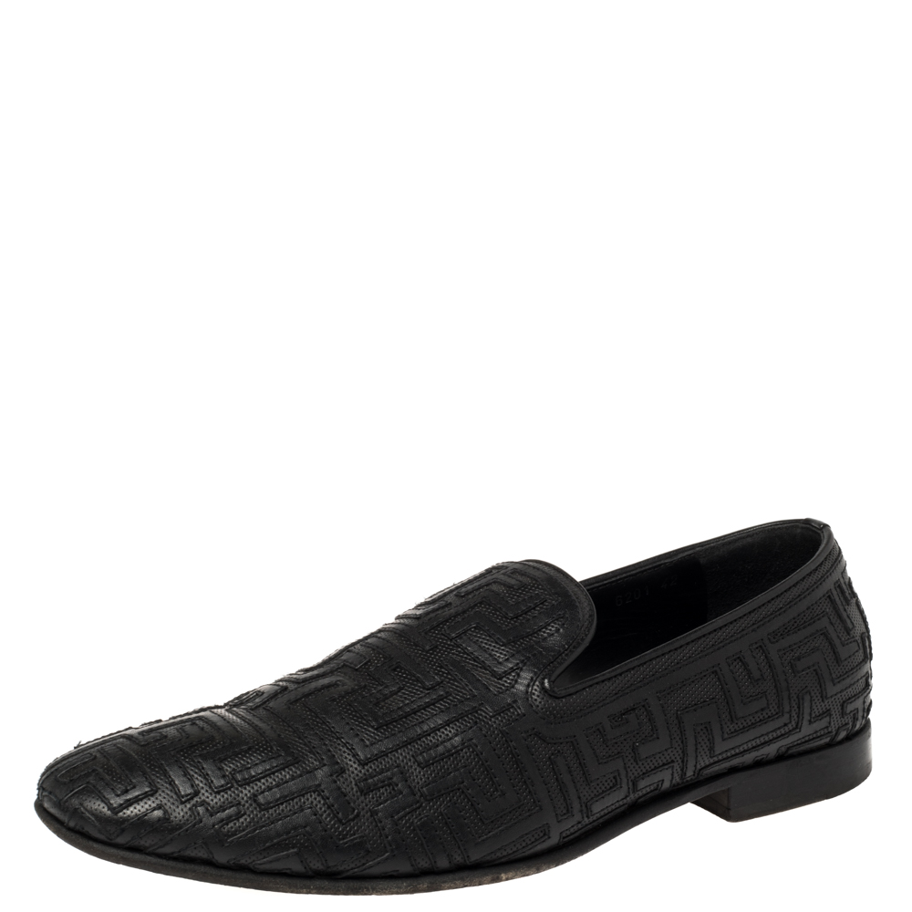 luxury-men-versace-used-shoes-p367100-006 Versace Black Leather Smoking Slippers Size 42