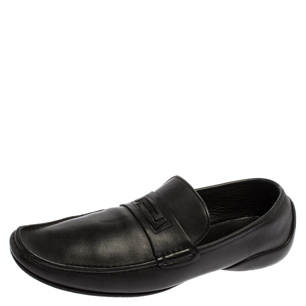 luxury-men-versace-used-shoes-p368794-001 Versace Black Leather Slip On Loafers Size 44