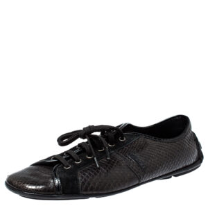 Versace Dark Brown/Black Python and Suede Low Top Sneakers Size 44