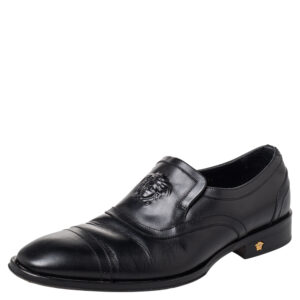 Versace Black Leather Medusa Embellished Slip On Oxford Size 40