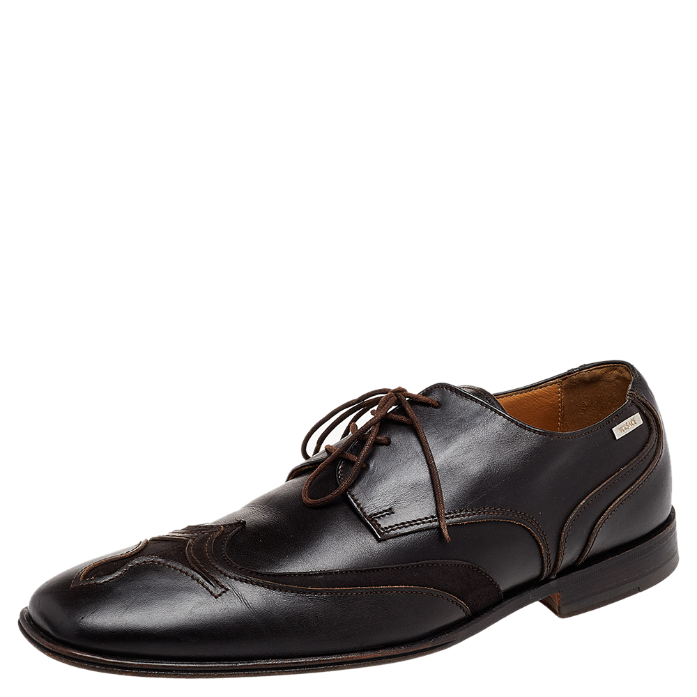 luxury-men-versace-used-shoes-p499703-003 Versace Brown Leather Lace Up Derby Size 41