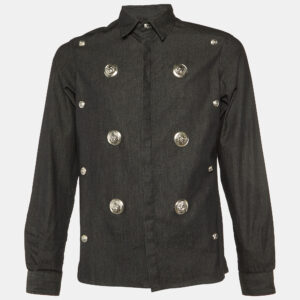 Versus Versace Black Cotton Logo Button Embellished Shirt M