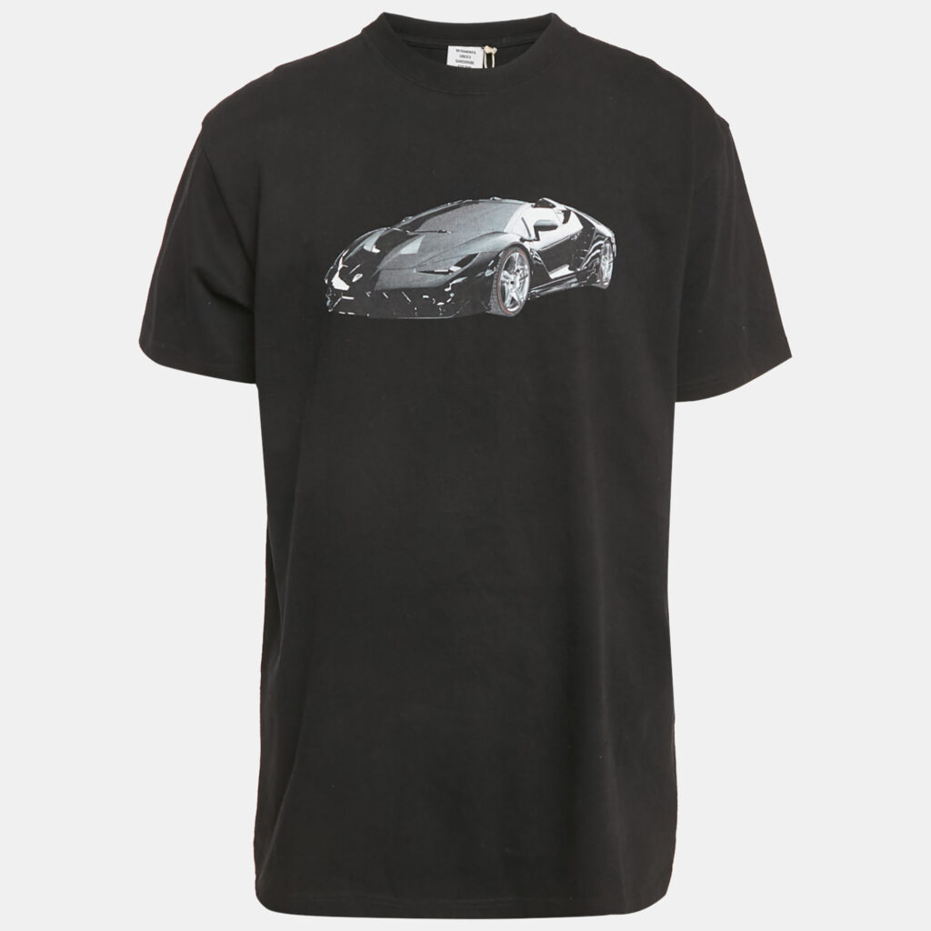 luxury-men-vetements-new-clothes-p1132168-003 Vetements Black Super Car Print Cotton Crew Neck Oversized T-Shirt S