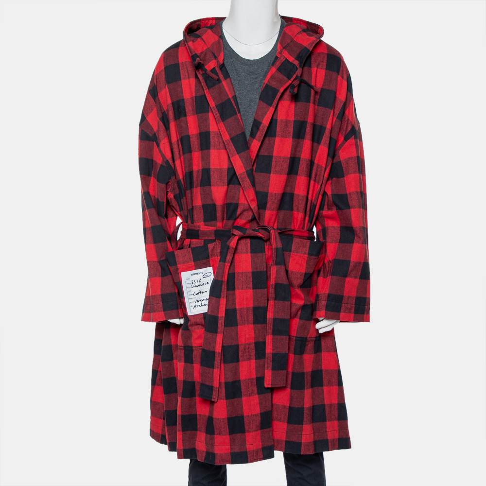 luxury-men-vetements-used-clothes-p420998-009 Vetements Red & Black Plaided Flannel Belted Robe M