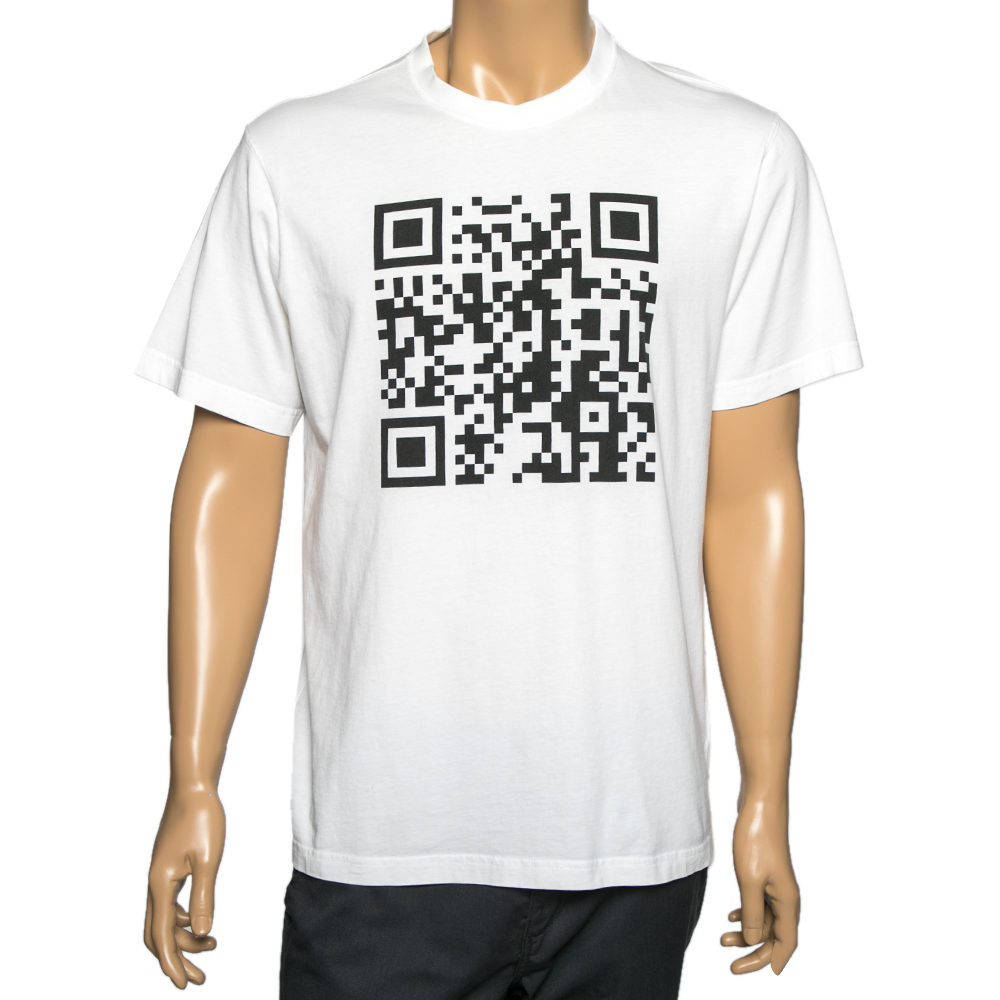 luxury-men-vetements-used-clothes-p619297-003-2 Vetements White Cotton Qr Code Printed Crew Neck T-Shirt M