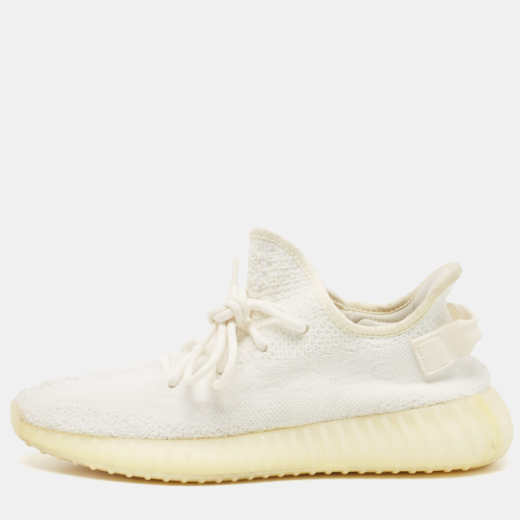 luxury-men-yeezy-used-shoes-p916667-001 Adidas x Yeezy White Cotton Knit Fabric Boost 350 V2 Triple White Sneakers Size 43 1/3