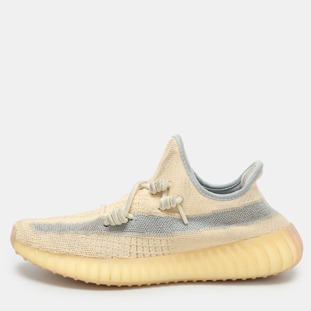 luxury-men-yeezy-x-adidas-used-shoes-p1040773-005 Yeezy x Adidas Beige/Blue Knit Fabric Boost 350 V2 'Linen' Low Top Sneakers 40 2/3
