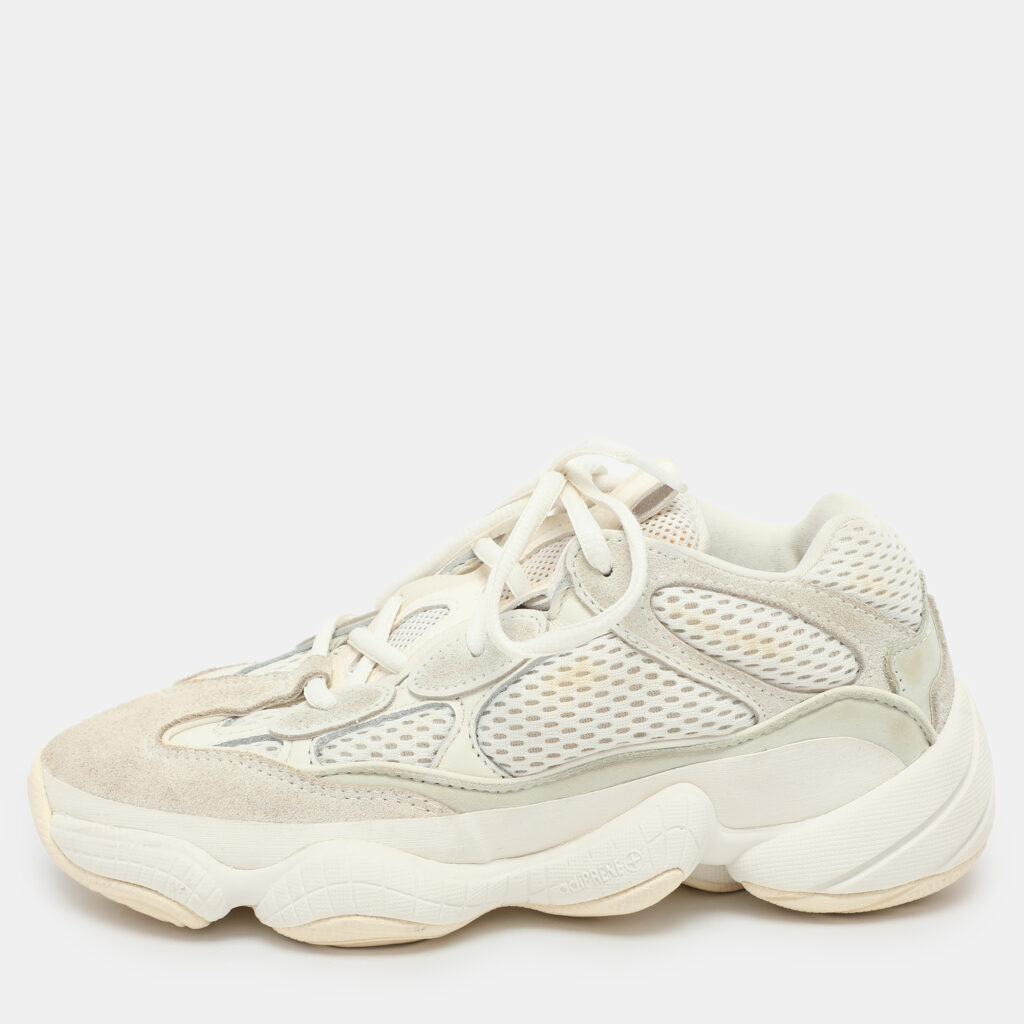 luxury-men-yeezy-x-adidas-used-shoes-p1043280-005 Yeezy x Adidas Cream Mesh and Suede Yeezy 500 'Bone White' Low Top Sneakers Size 36