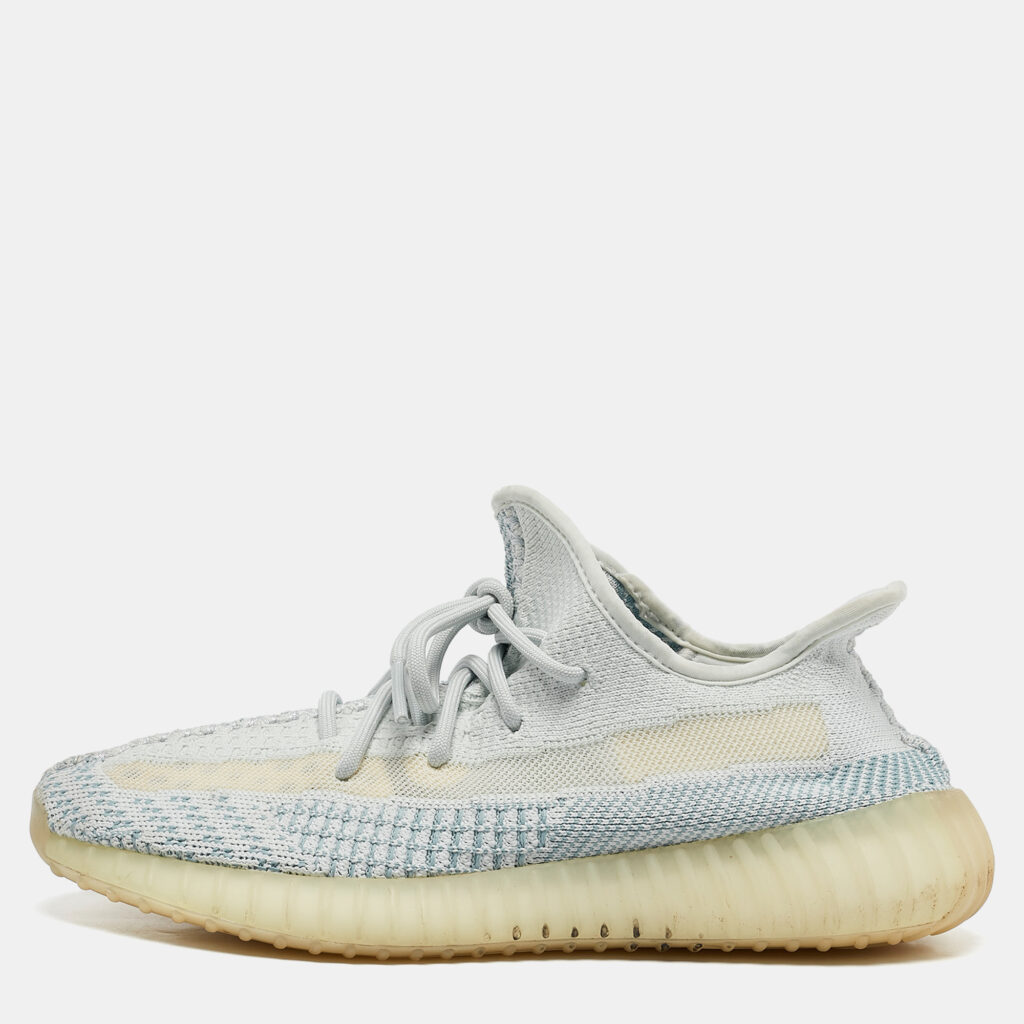 luxury-men-yeezy-x-adidas-used-shoes-p1109490-008 Yeezy x Adidas Blue/White Knit Fabric Boost 350 V2 Cloud White Non-Reflective Sneakers 41 1/2
