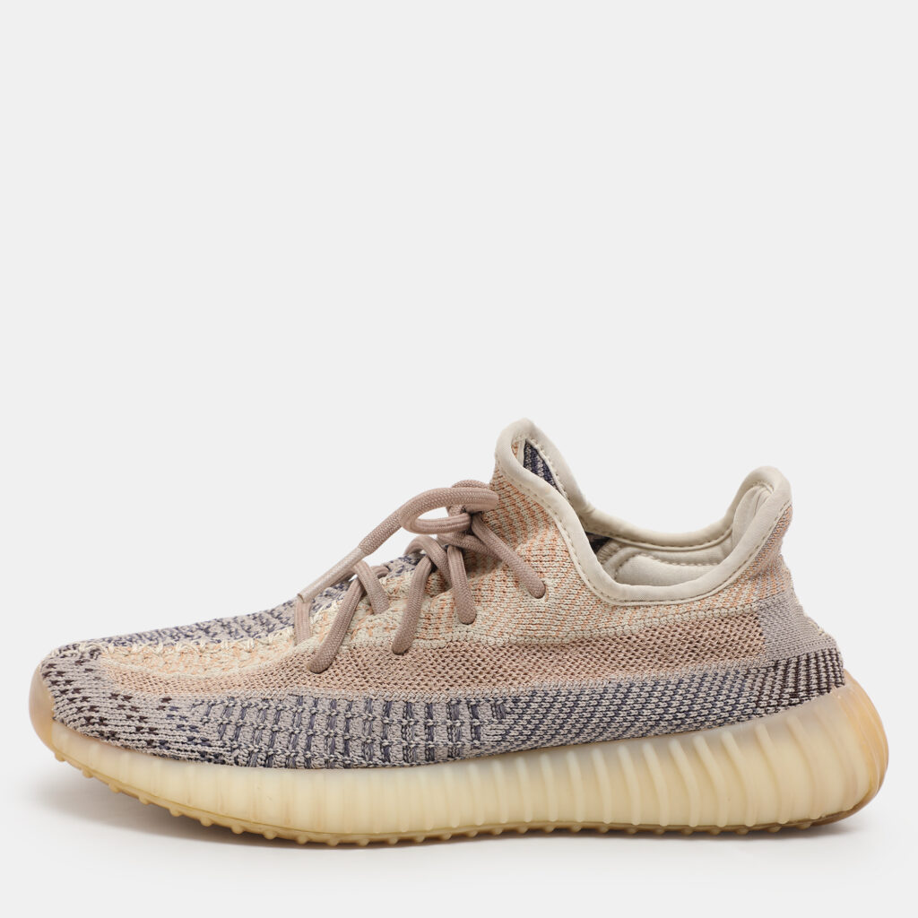 luxury-men-yeezy-x-adidas-used-shoes-p1127670-001 Yeezy x Adidas Grey/Blue Knit Fabric Boost 350 V2 "Ash Pearl" Low Top Sneakers Size 38 2/3