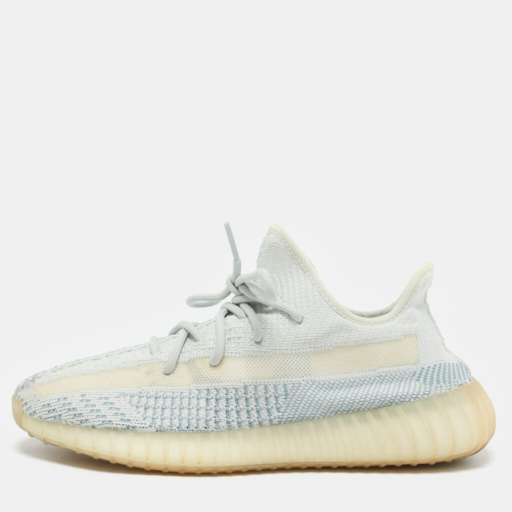 luxury-men-yeezy-x-adidas-used-shoes-p1158147-009 Yeezy x Adidas Blue/White Knit Fabric Boost 350 V2 Cloud White (Non-Reflective) Sneakers 43 1/3