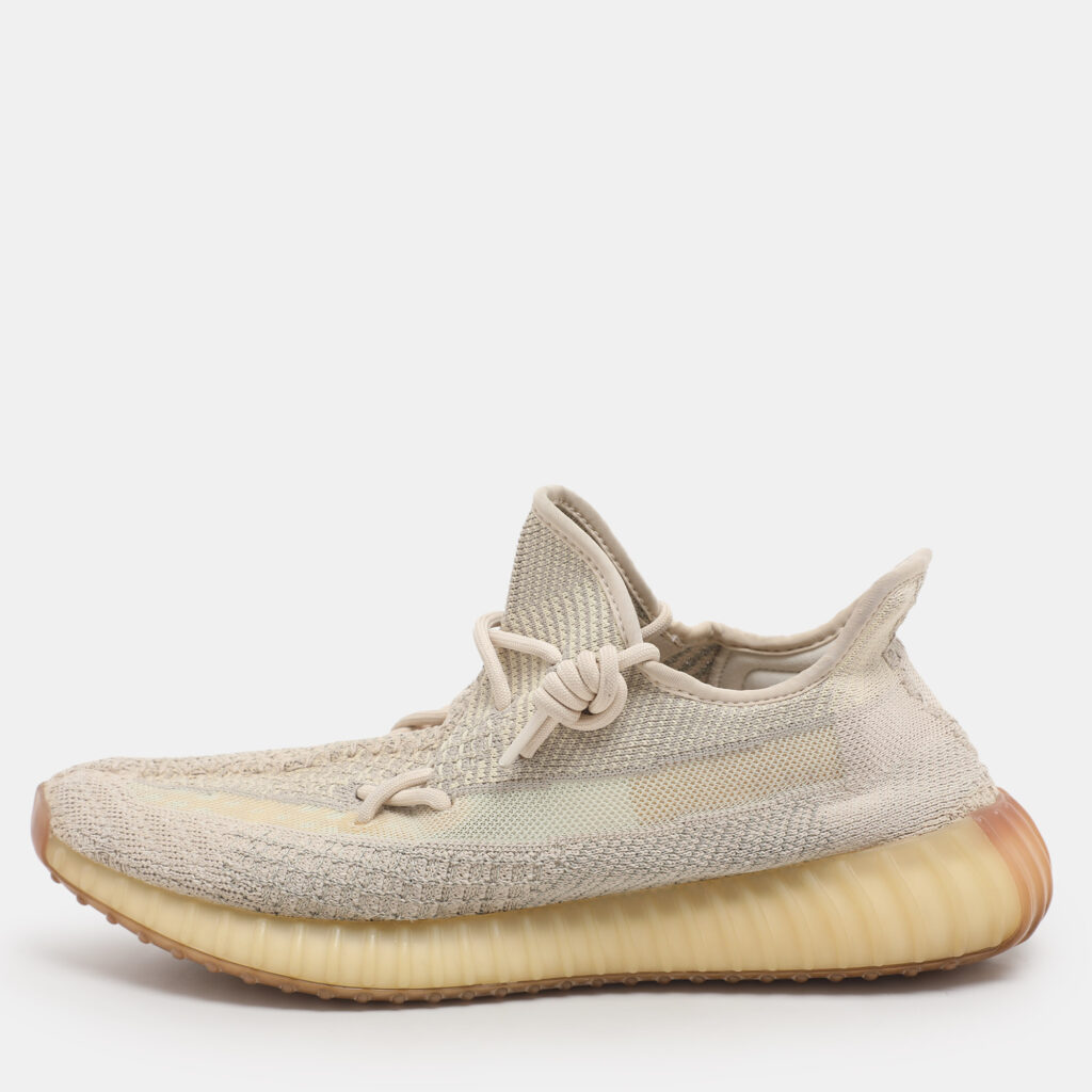 luxury-men-yeezy-x-adidas-used-shoes-p1158863-005 Yeezy x Adidas Pale Green Cotton Knit Boost 350 V2 Citrin Non Reflective Sneakers Size 46 2/3