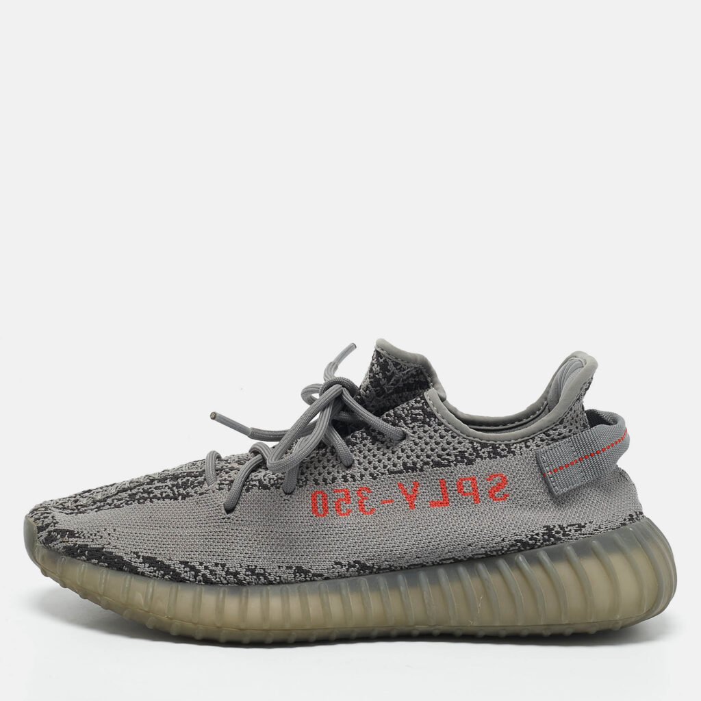 luxury-men-yeezy-x-adidas-used-shoes-p1160220-010 Yeezy x Adidas Grey/Black Knit Fabric Boost 350 V2 Grey Non-Reflective Sneakers 44 1/2