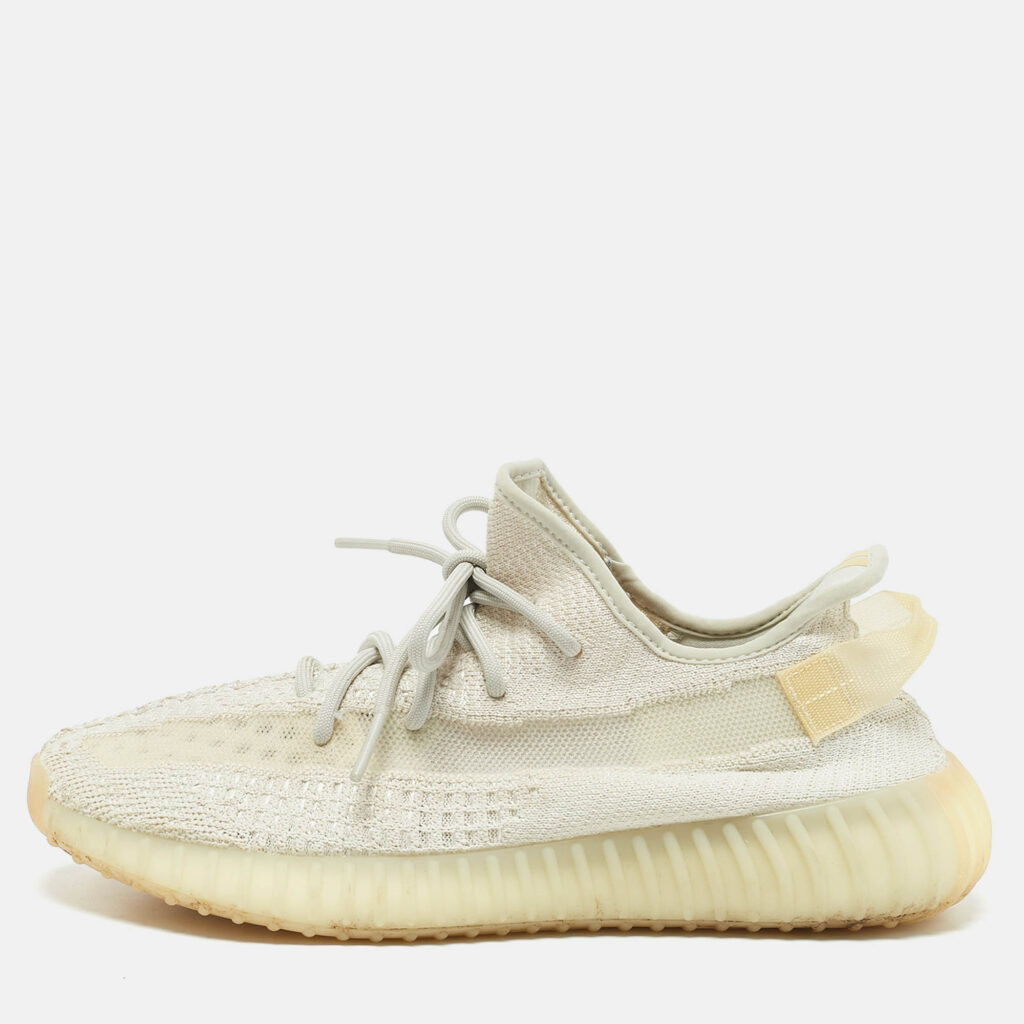 luxury-men-yeezy-x-adidas-used-shoes-p1160227-010 Yeezy x Adidas Cream Knit Fabric Boost 350 V2 Cloud White Sneakers Size 44 1/3