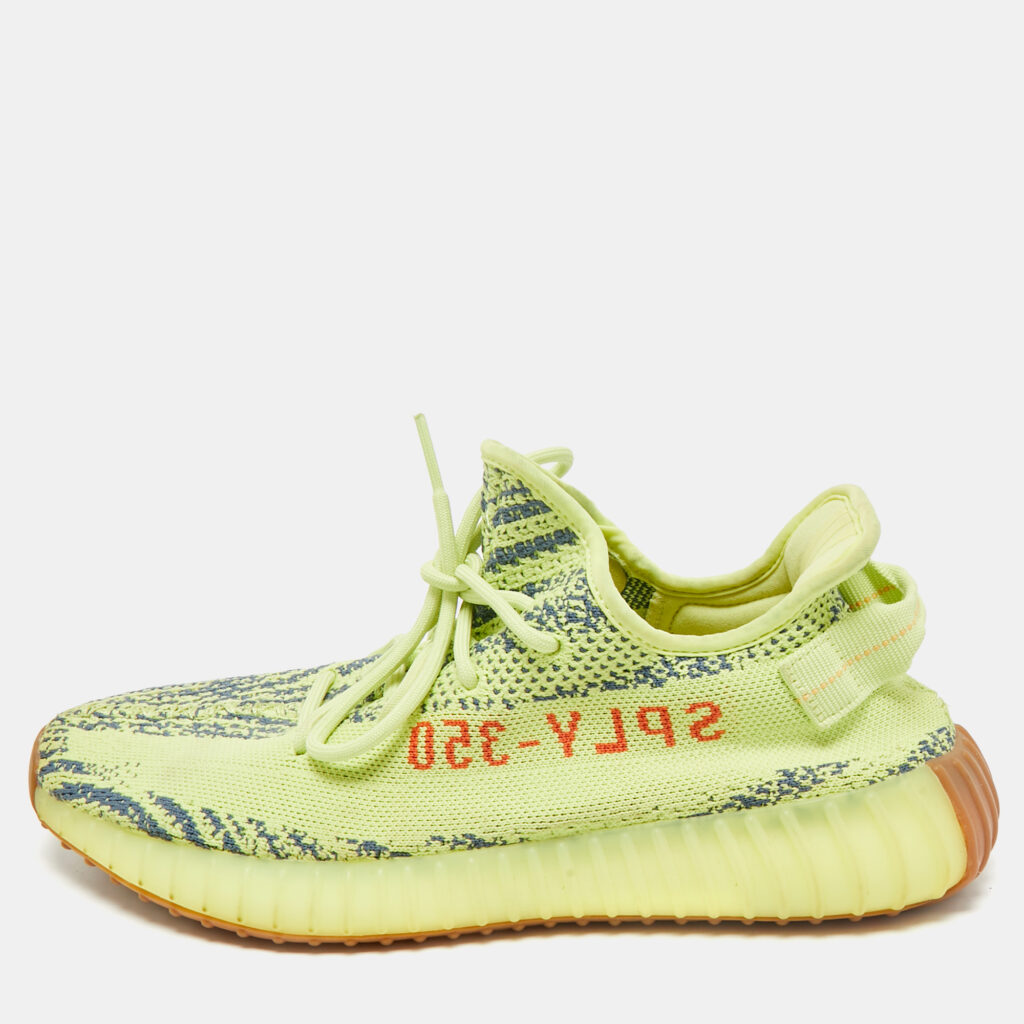 luxury-men-yeezy-x-adidas-used-shoes-p1165088-001 Yeezy x Adidas Neon Yellow Knit Fabric Boost 350 V2 Semi Frozen Yellow Sneakers Size 44