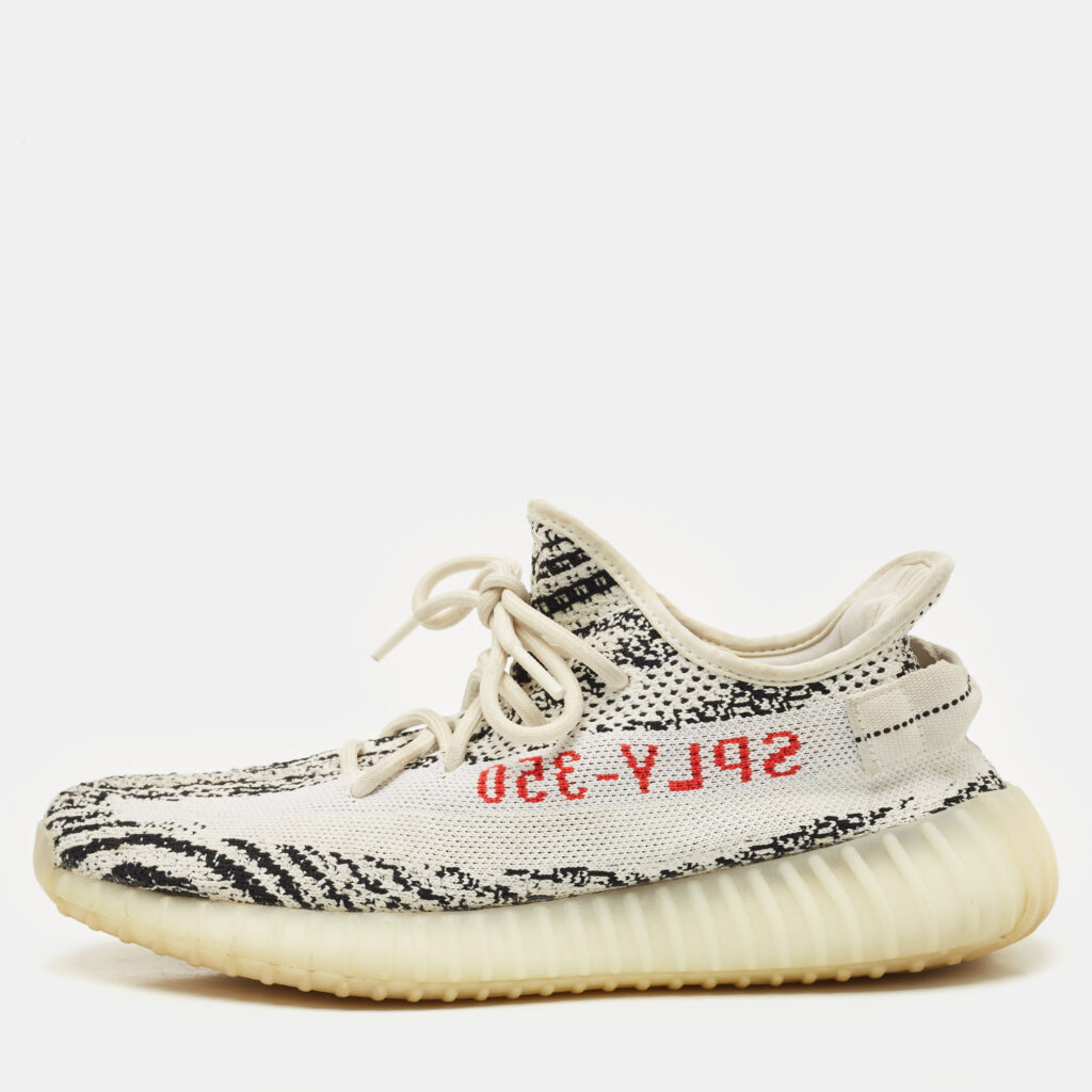 luxury-men-yeezy-x-adidas-used-shoes-p1168357-007 Yeezy x Adidas White/Black Knit Fabric Boost 350 V2 Zebra Sneakers Size 42 2/3