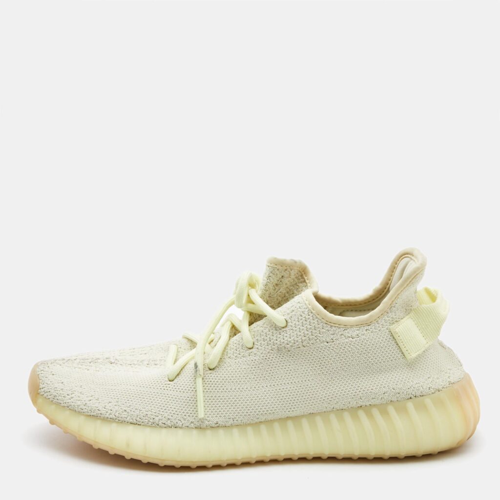 luxury-men-yeezy-x-adidas-used-shoes-p927593-005 Yeezy x Adidas Light Yellow Knit Fabric Boost 350 V2 Butter Sneakers Size 41 1/3