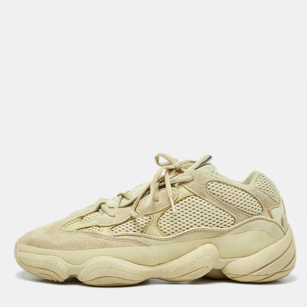 luxury-men-yeezy-x-adidas-used-shoes-p981770-001 Yeezy x Adidas Light Yellow Suede and Mesh Yeezy 500 Low Top Sneakers Size 45.5
