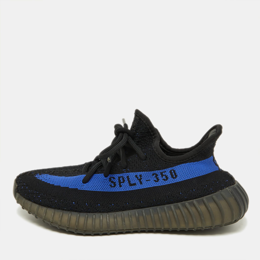 luxury-men-yeezy-x-adidas-used-shoes-p996516-001 Yeezy x Adidas Black/Blue Knit Fabric Boost 350 V2 Dazzling Blue Sneakers Size 38 2/3