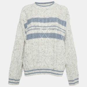 Yves Saint Laurent Vintage Grey/Blue Patterned Knit Sweater L