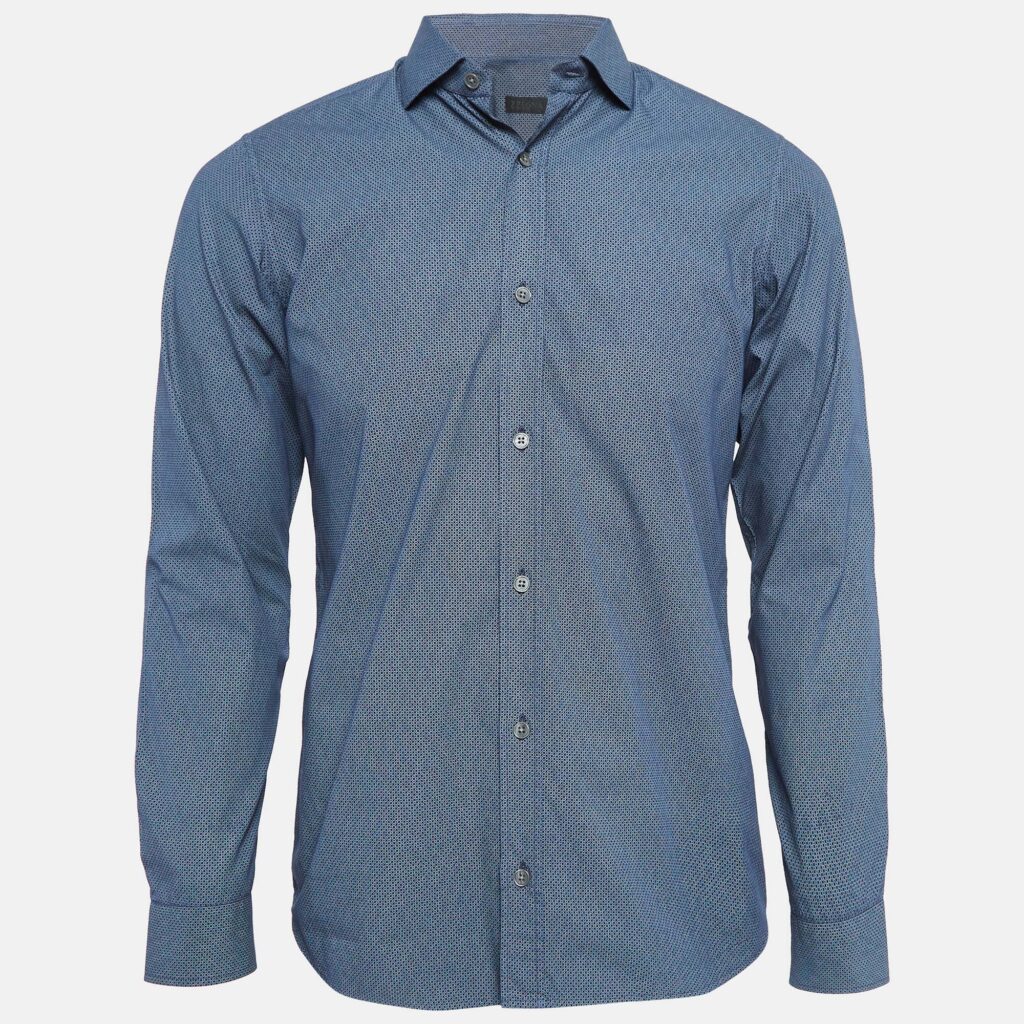 Z Zegna Blue Printed Cotton Button Front Shirt S