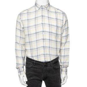 Zegna Sport Off-White Checked Linen Button Front Shirt M