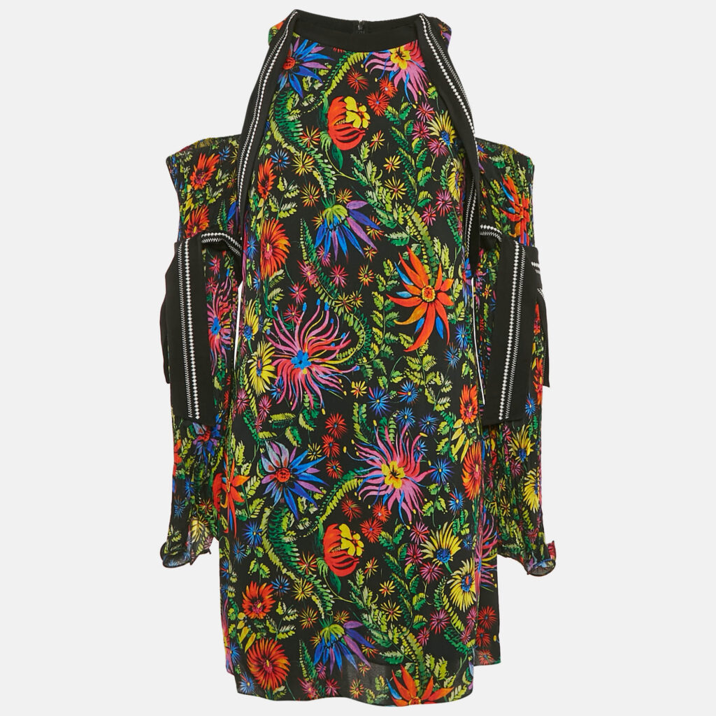 luxury-women-3-1-phillip-lim-used-clothes-p1098009-002 3.1 Phillip Lim Black/Multicolor Floral Print Crepe Cold Shoulder Mini Dress M