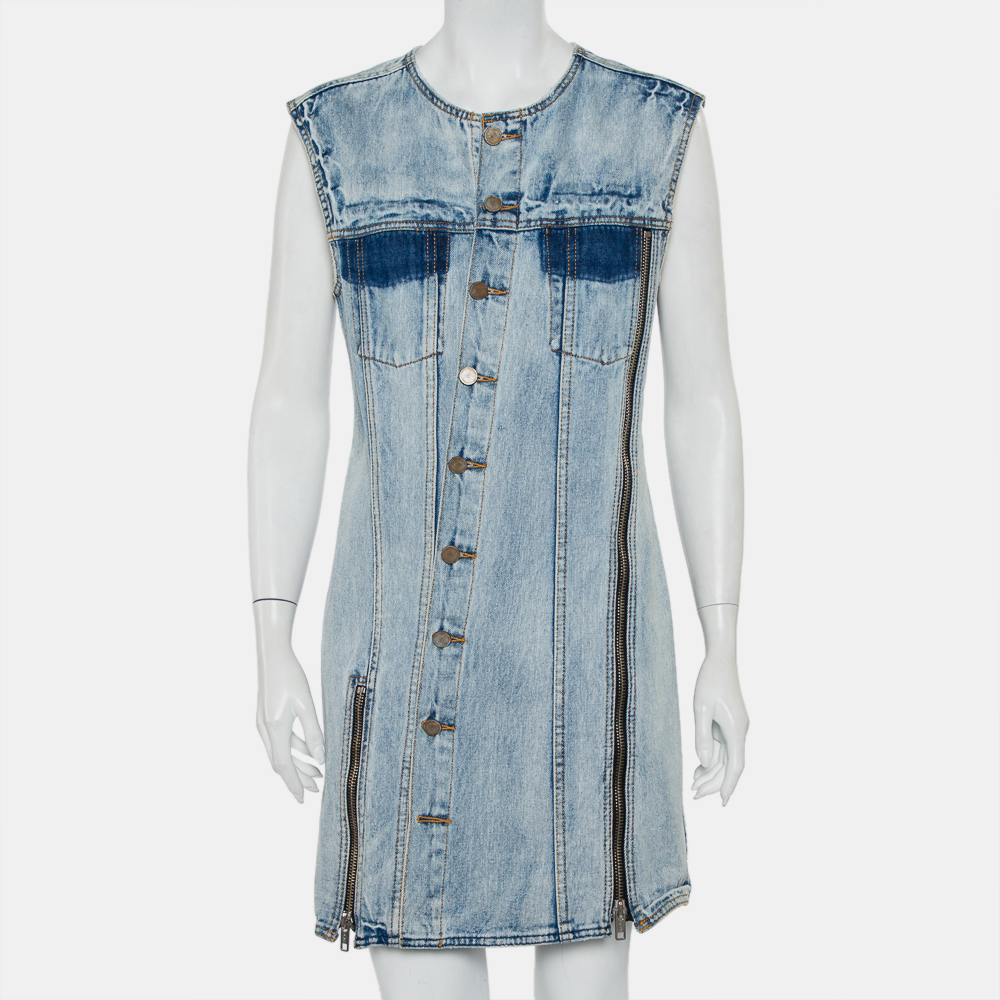 luxury-women-3-1-phillip-lim-used-clothes-p437564-009 3.1 Phillip Lim Blue Light Wash Denim Asymmetric Button Front Sleeveless Mini Dress M